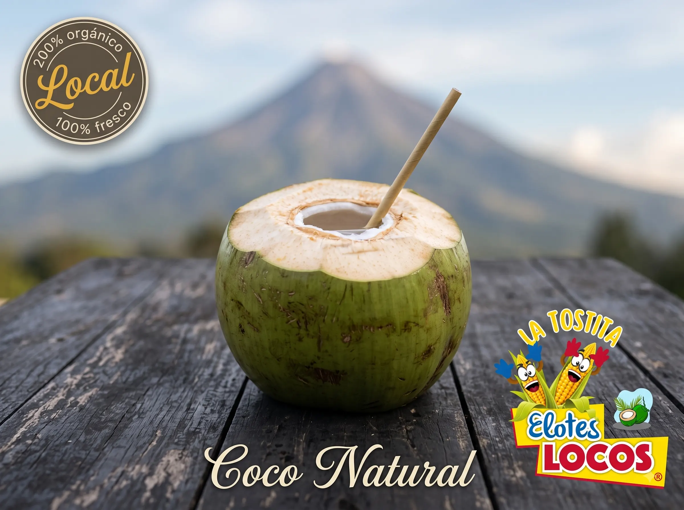 Coco entero natural, listo para partir o llevar entero.