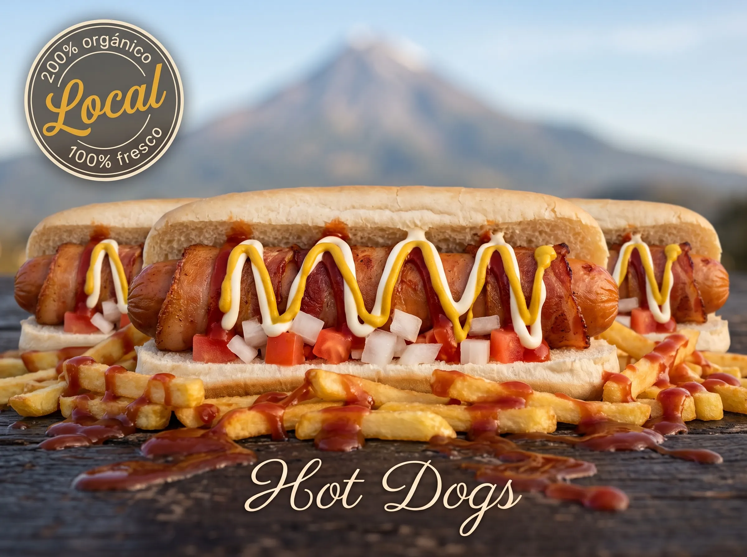 Orden de 3 hotdogs, listos para servir.